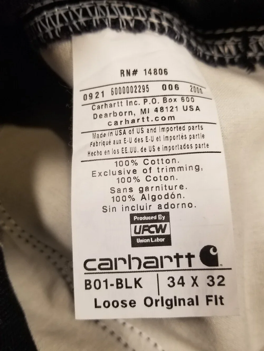 CARHARTT B01 BLK Double Knee Duck Canvas Carpenter Shorts Mens Size 34x9 Black